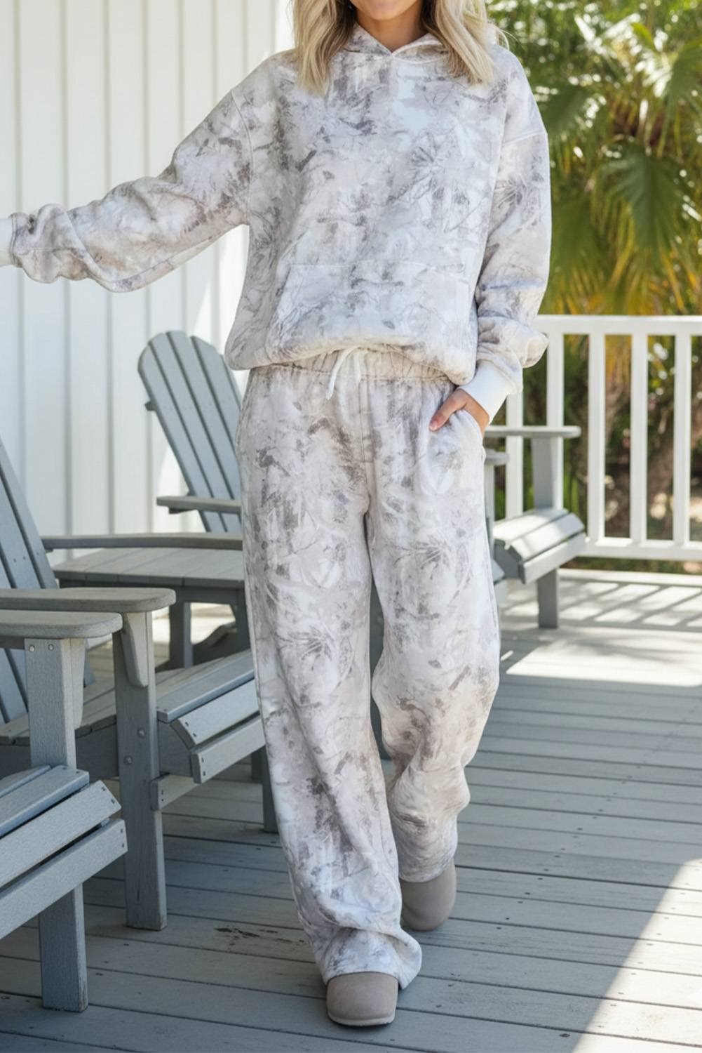 White Camo Hoodie and Pants Set