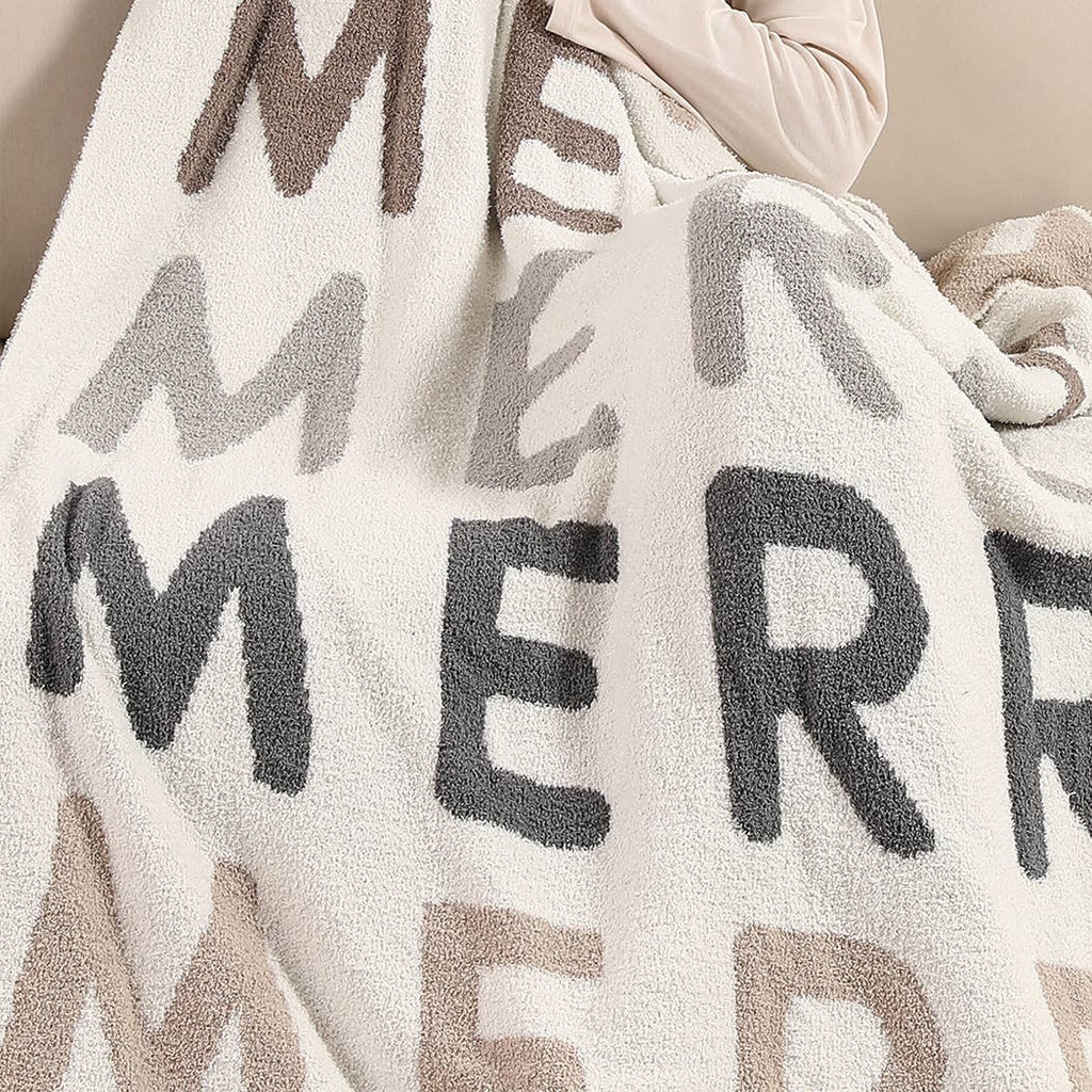 Multi Color "Merry"  Pattern Print Cozy Throw Blanket
