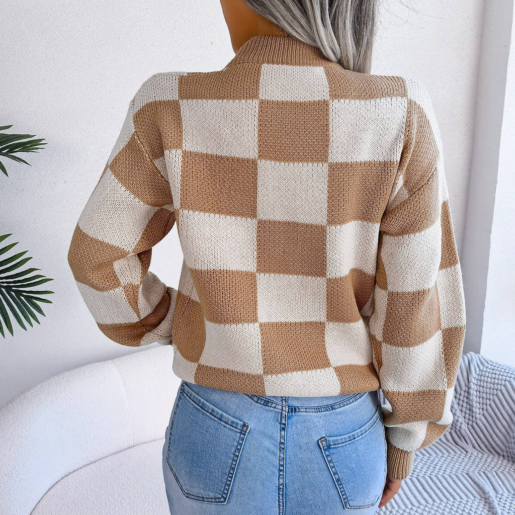 Colorblock Plaid Knit Sweater
