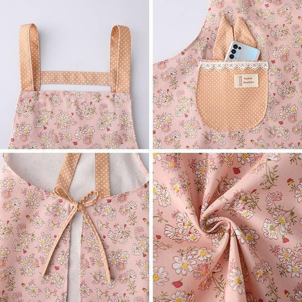 Floral Canvas Bib Apron with Pockets