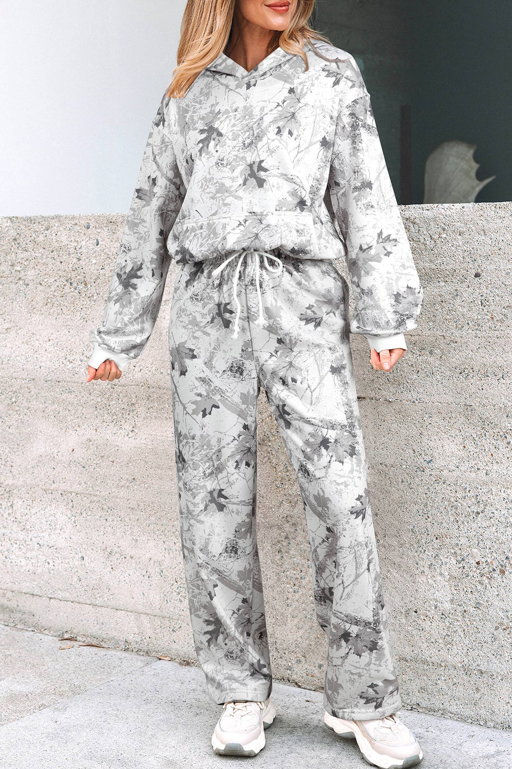 White Camo Hoodie and Pants Set
