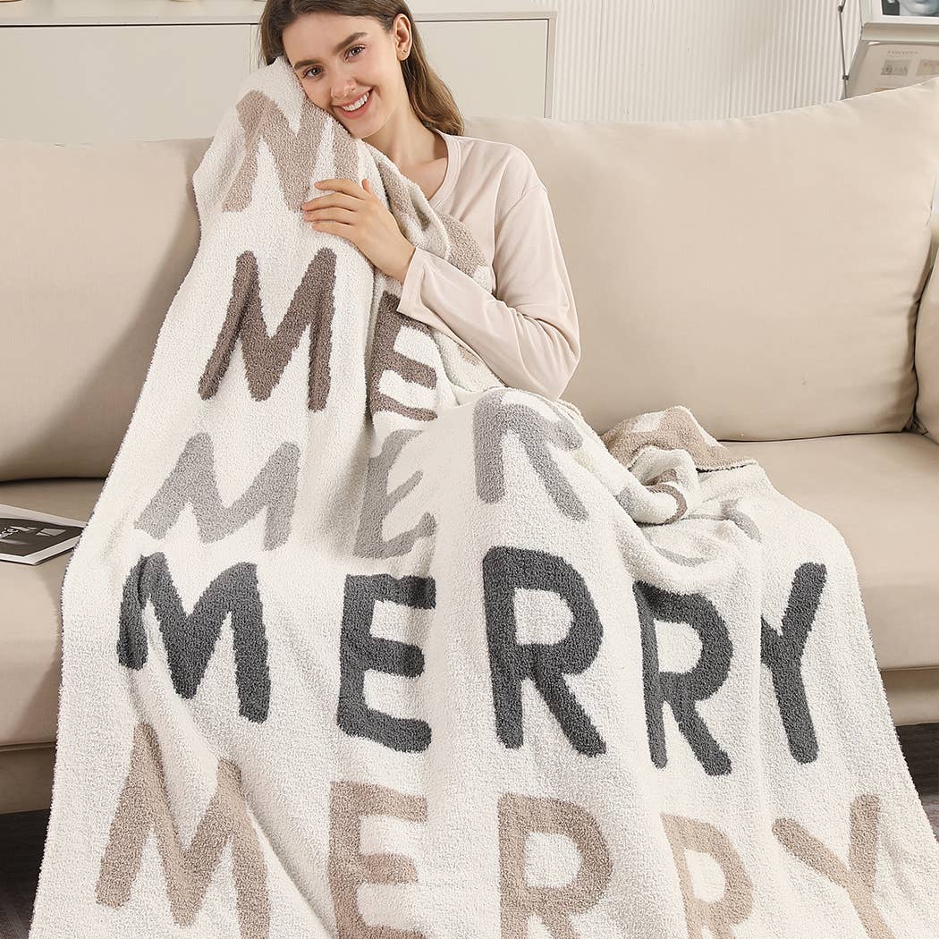 Multi Color "Merry"  Pattern Print Cozy Throw Blanket