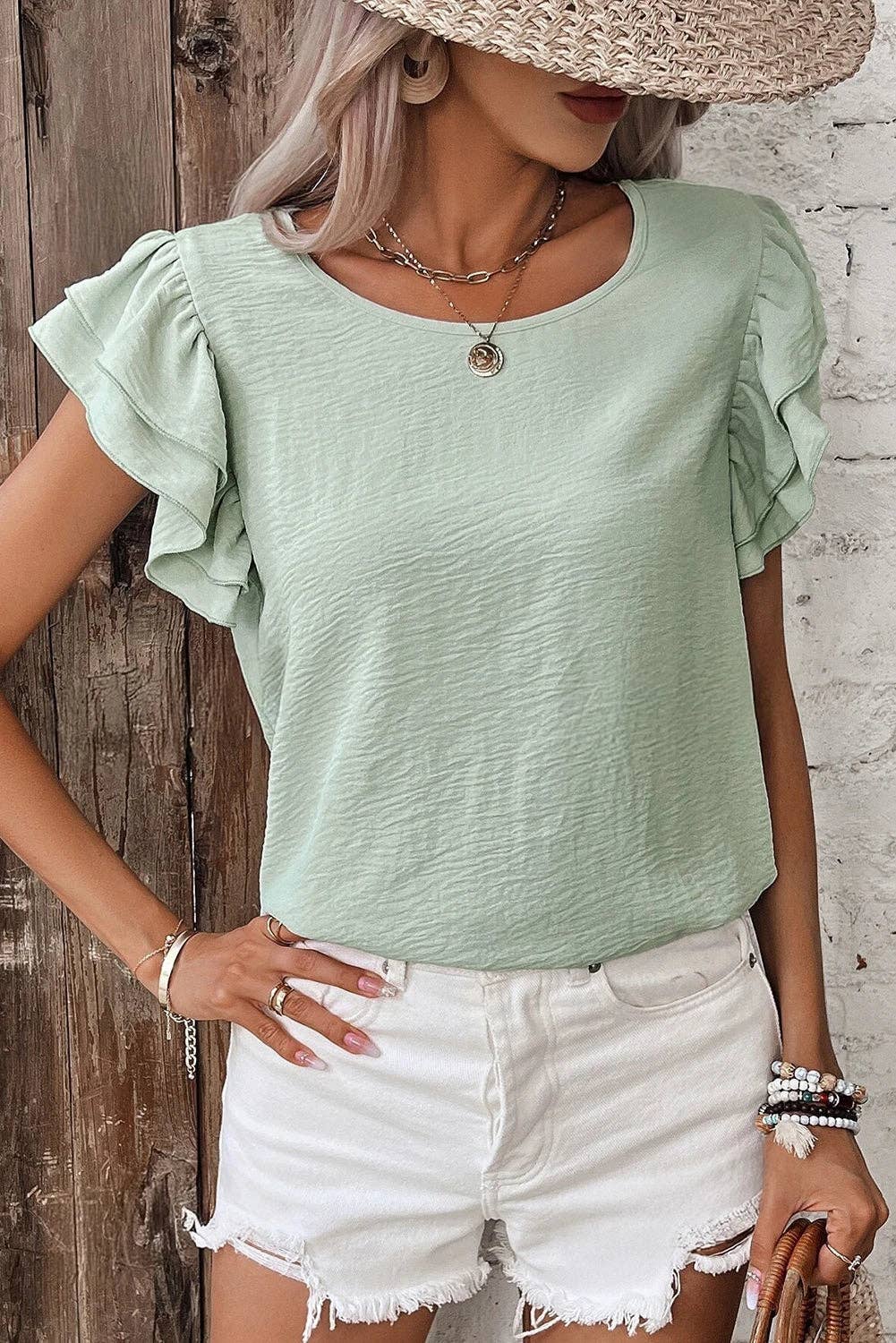 Ruffled Short Sleeve Blouse