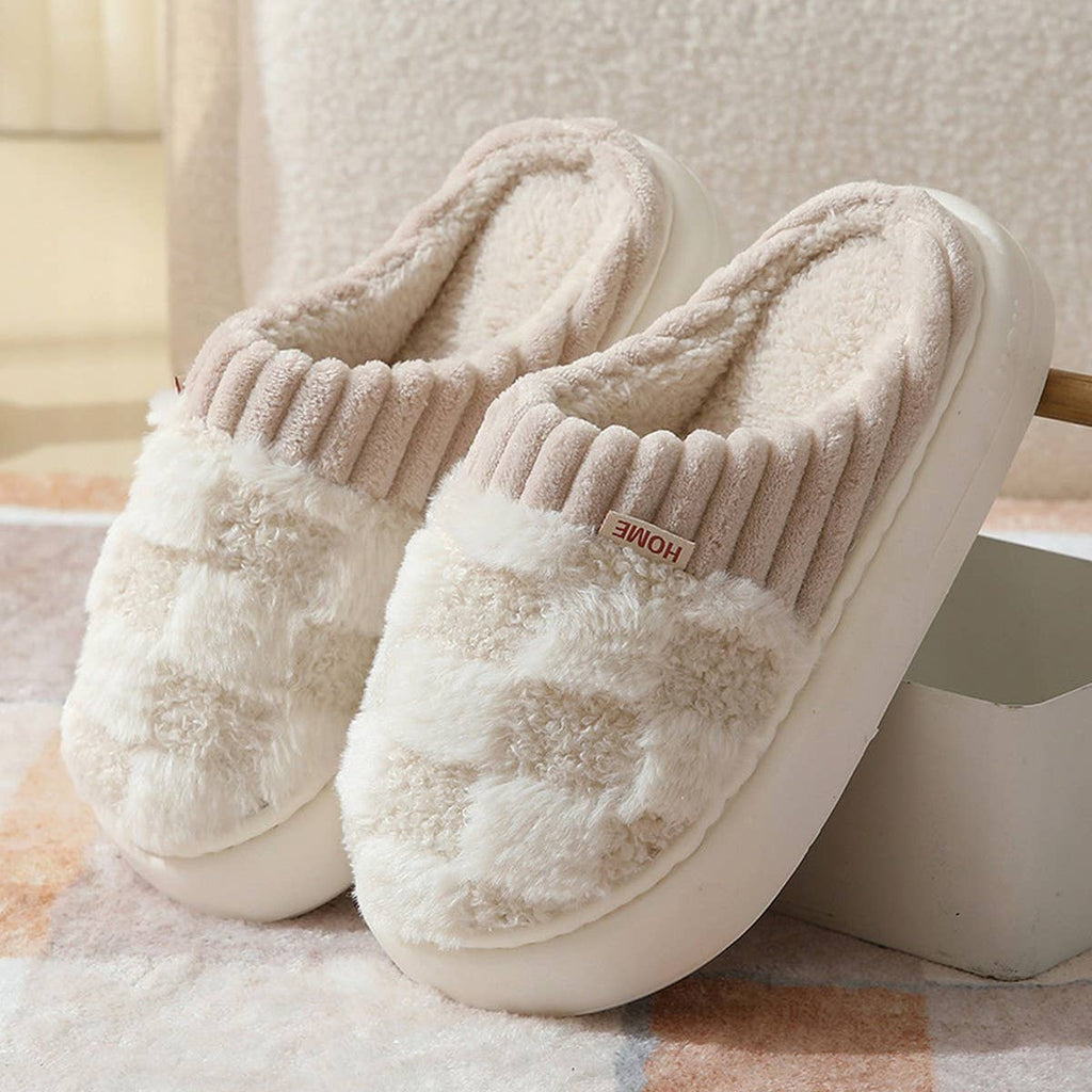 Checkered Fuzzy Warm Slippers