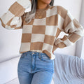 Colorblock Plaid Knit Sweater