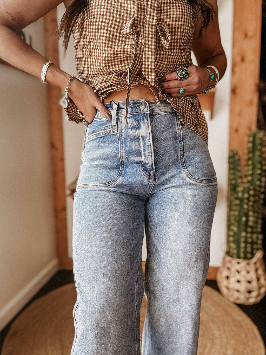 Washed Stretch Straight Leg Jeans