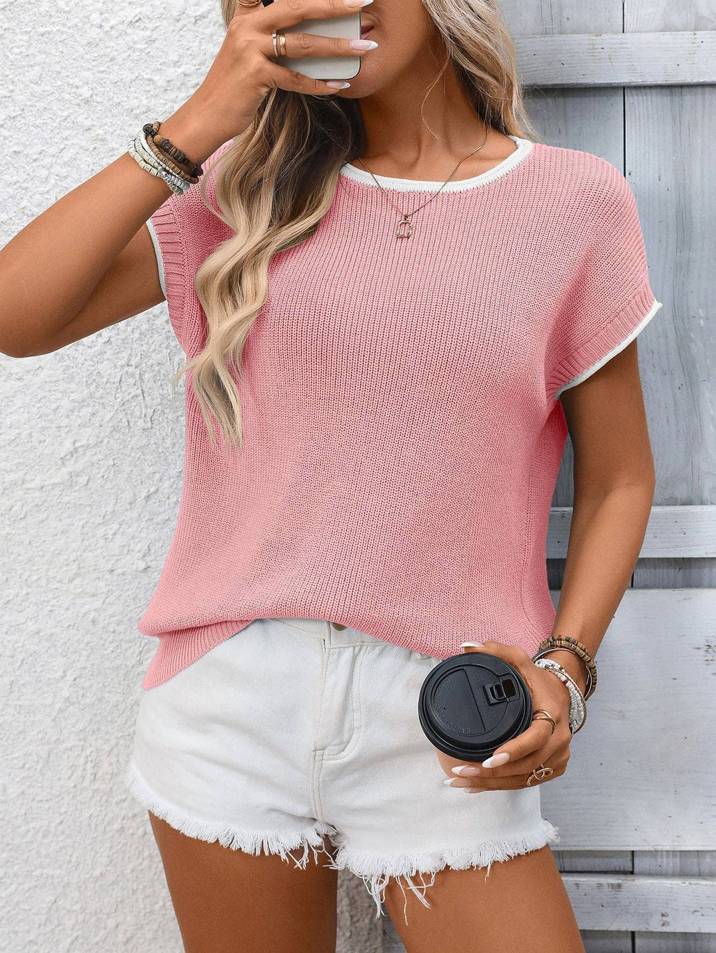 Knit Top Short Sleeve Casual Sweater