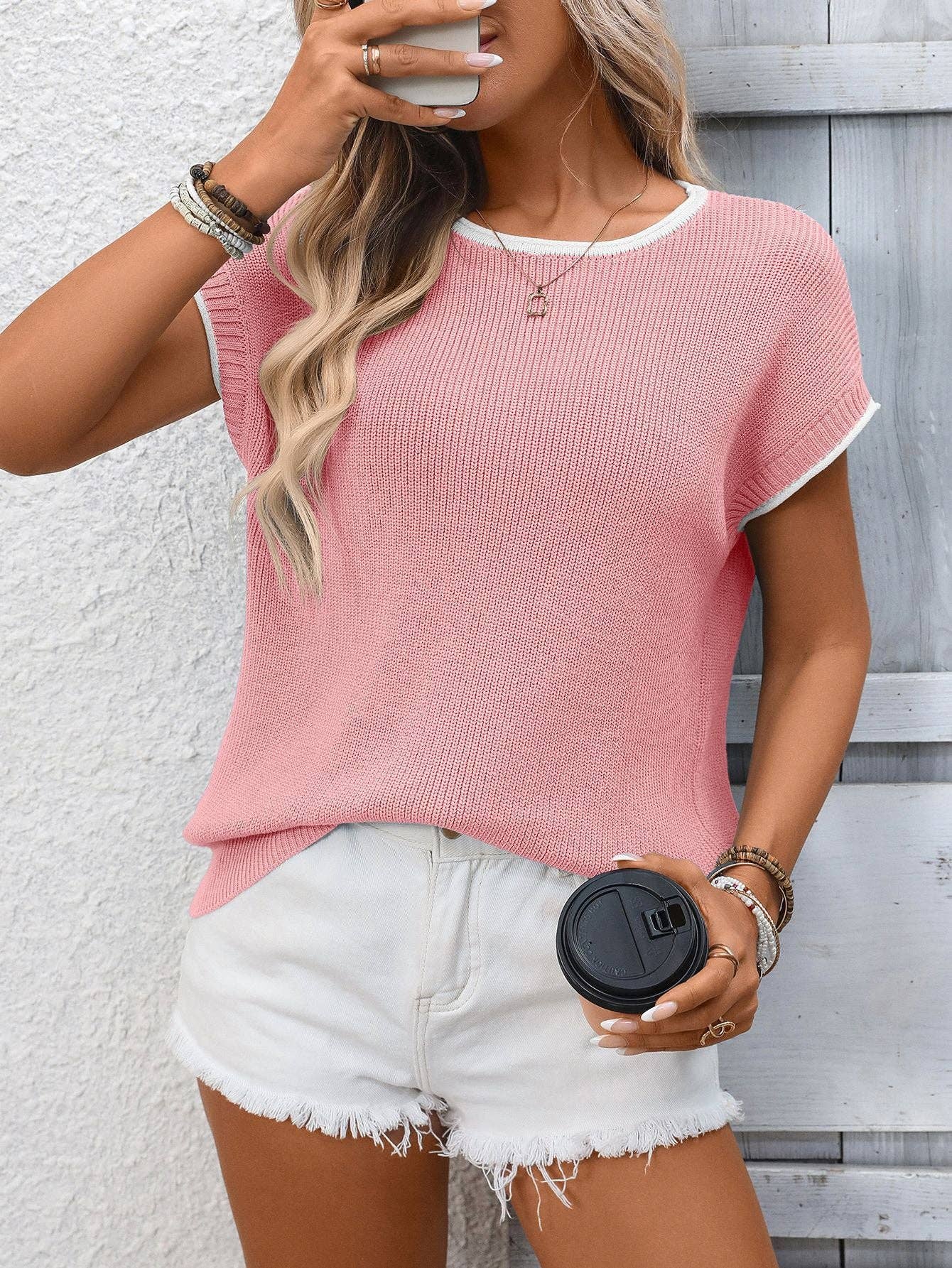 Knit Top Short Sleeve Casual Sweater