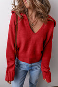 Neck Ribbed Edge Elegant Sweater