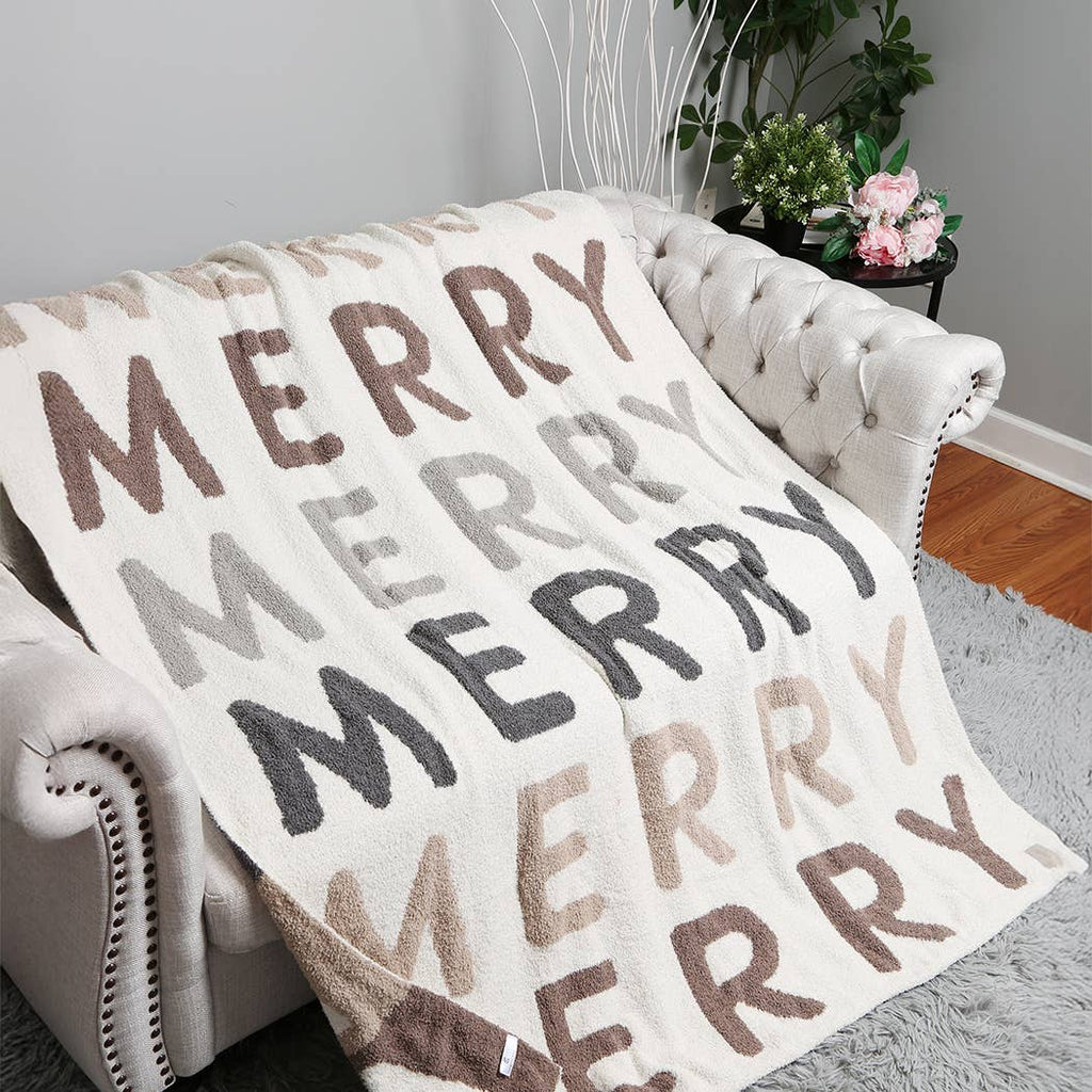 Multi Color "Merry"  Pattern Print Cozy Throw Blanket