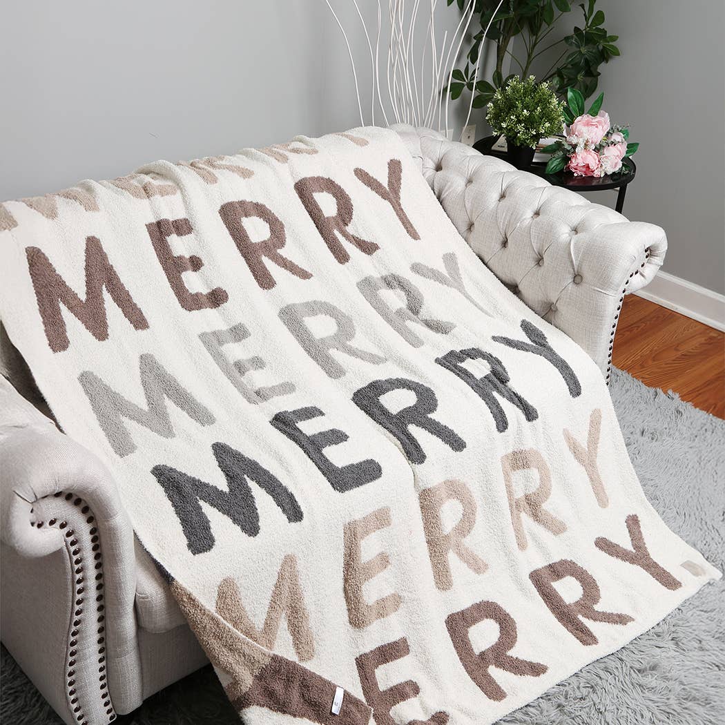 Multi Color "Merry"  Pattern Print Cozy Throw Blanket