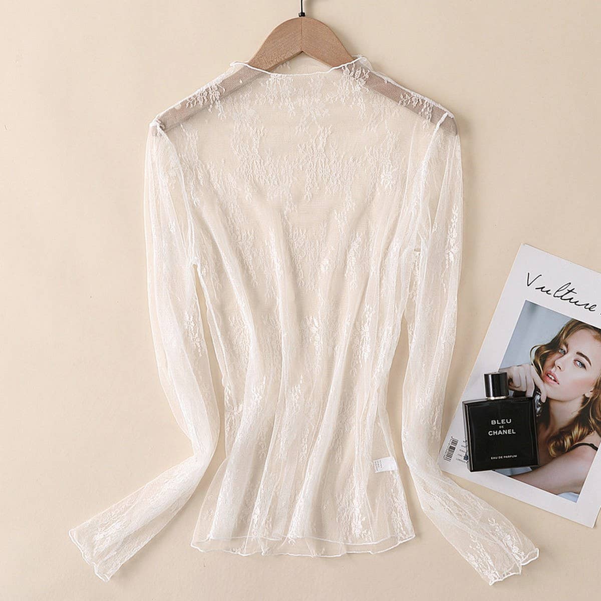 Mesh Blouse - Long Sleeve Lace Top