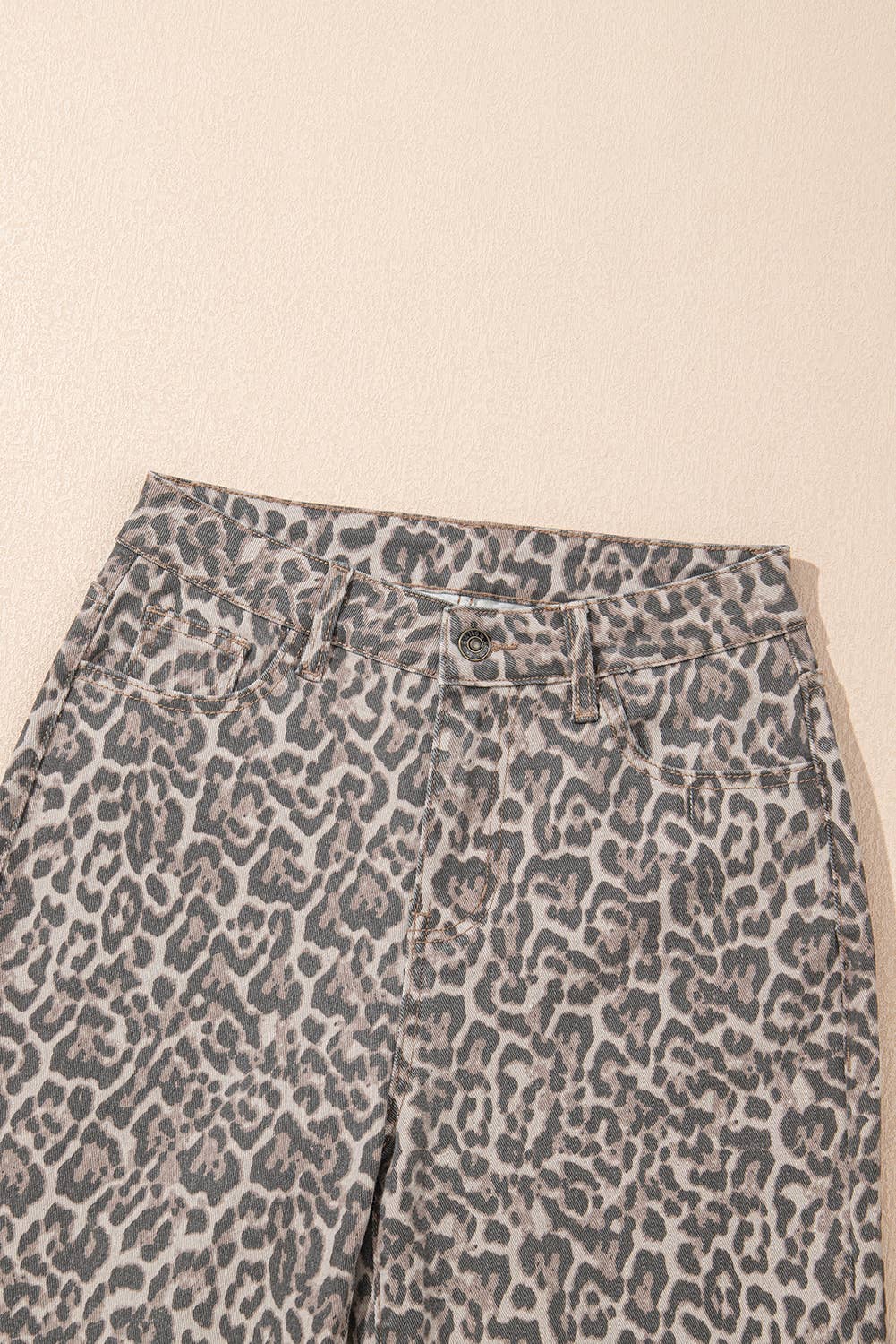 Leopard Frayed Edge Wide Leg High Waist Jeans