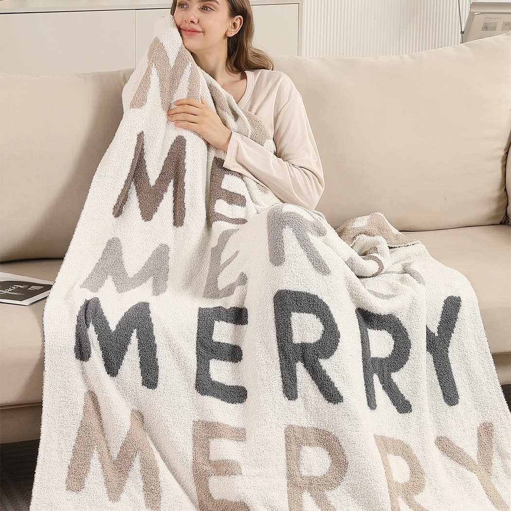 Multi Color "Merry"  Pattern Print Cozy Throw Blanket