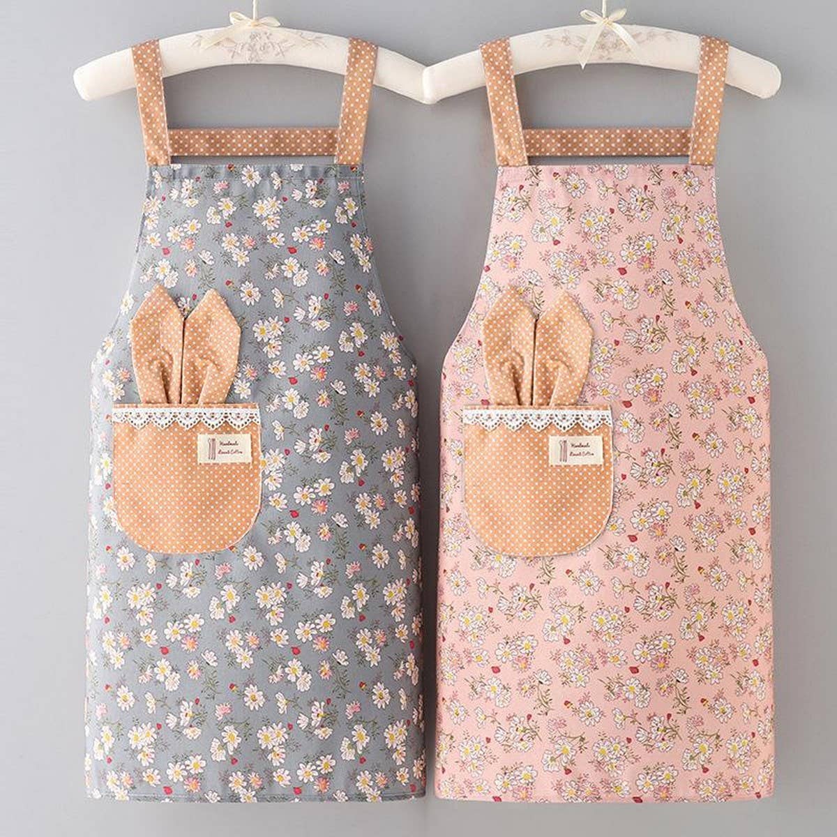 Floral Canvas Bib Apron with Pockets