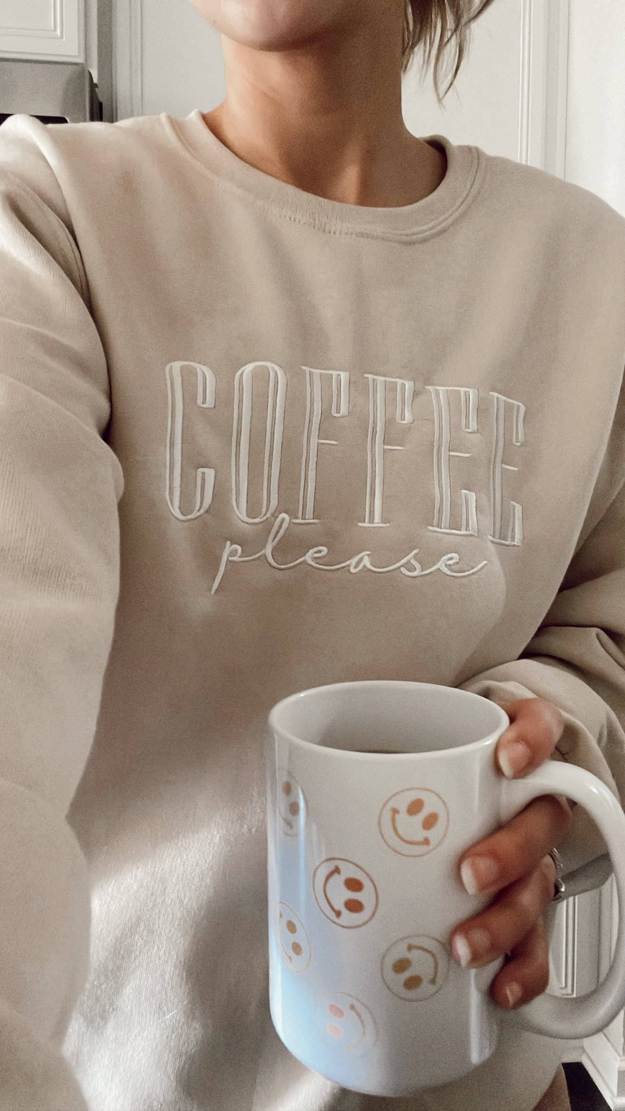 Embroidered "Coffee Please" Sweatshirt