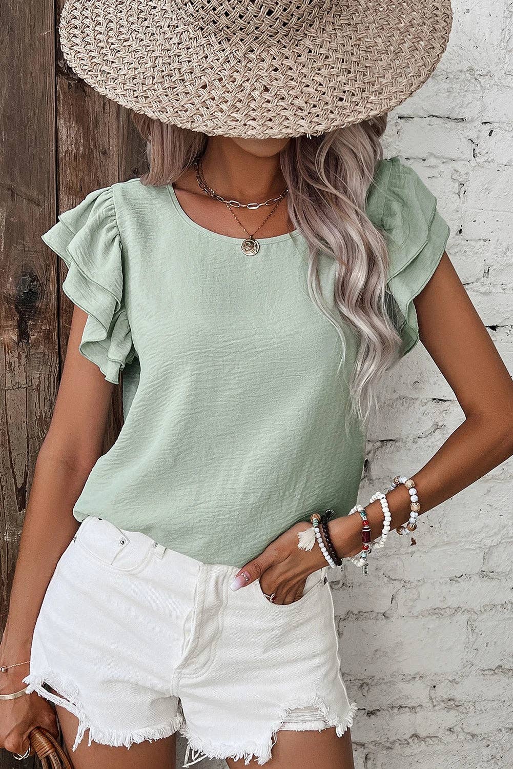 Ruffled Short Sleeve Blouse